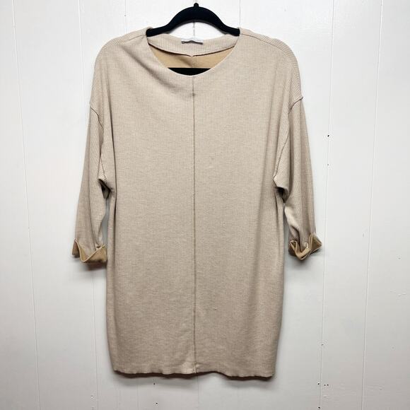 ZARA Collection 3/4 Sleeve Ribbed Women's Brown Sweater Sz Small Casual Workwear - Picture 1 of 12